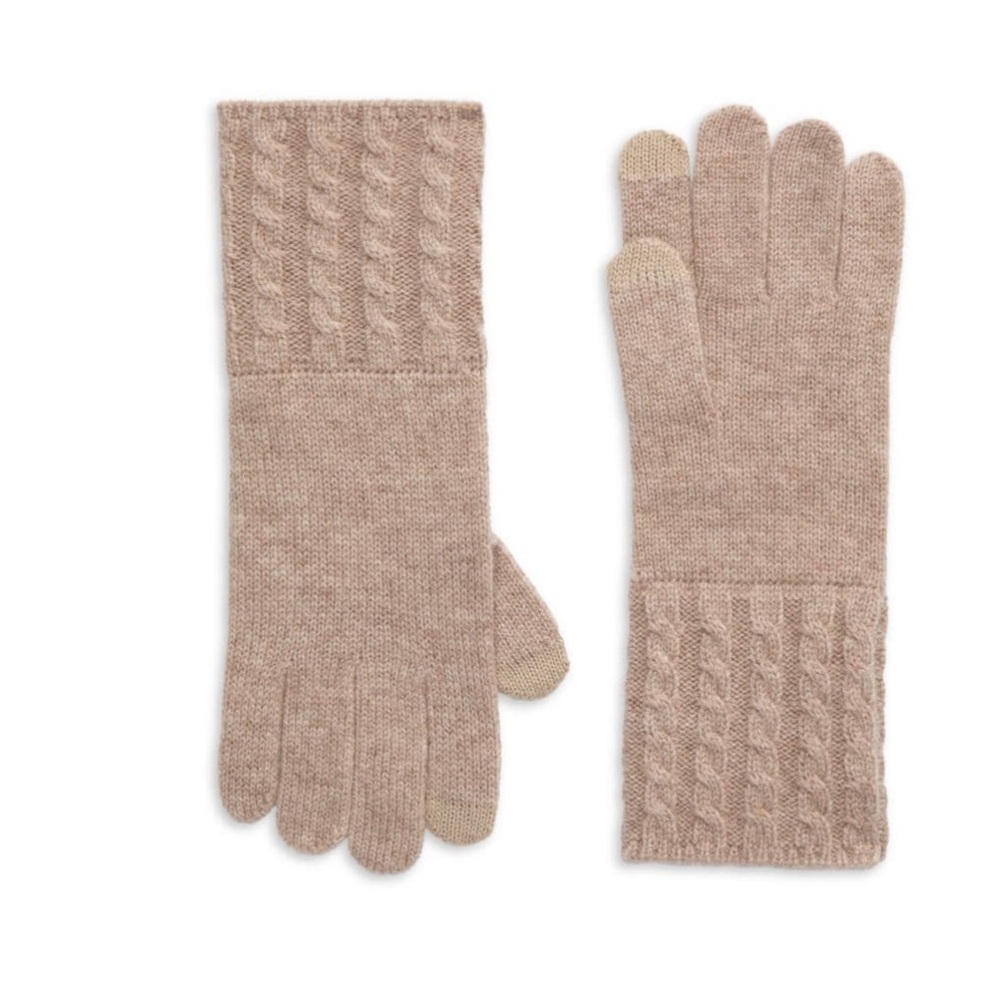 Amicale Cashmere Cable Knit Gloves, Beige NWT